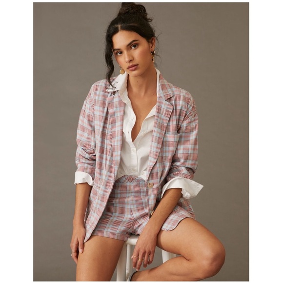 Anthropologie Pilcro Relaxed Blazer Jacket NEW Red Blue Plaid ANTHRO NWT - Picture 4 of 6